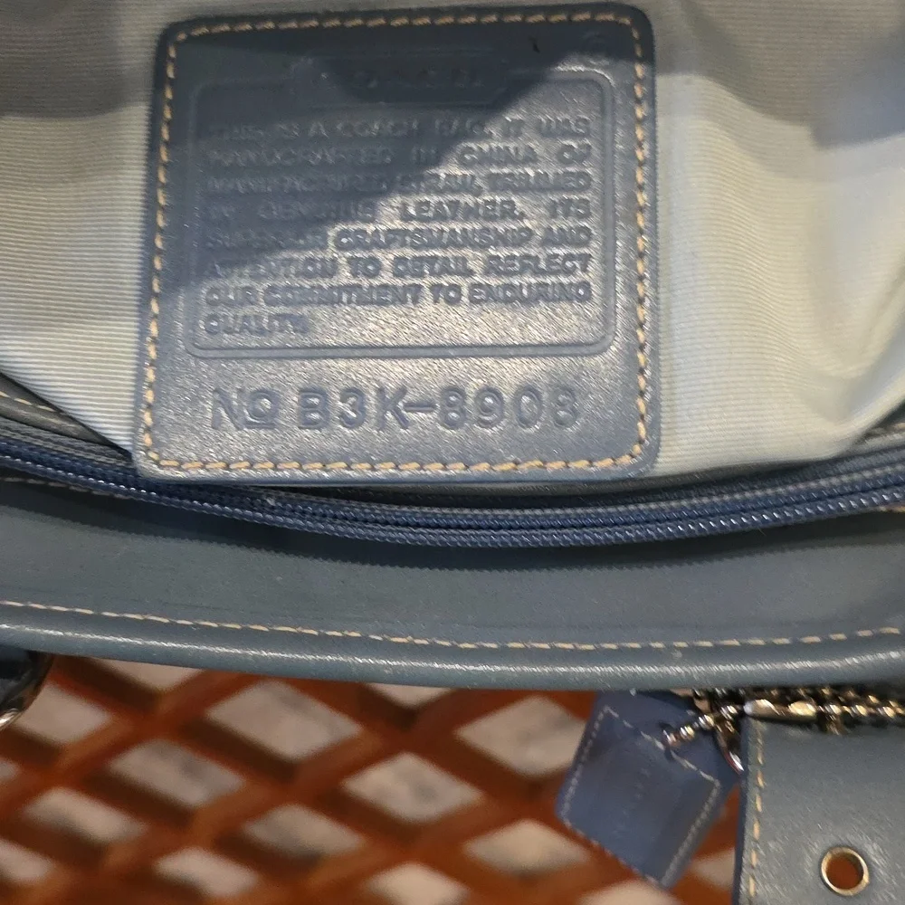Coach Vintage Hampton Raffia Straw Tote With Blue Leather Trim